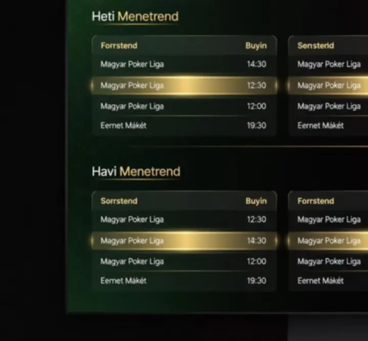 Digitális poker versenynaptár felület